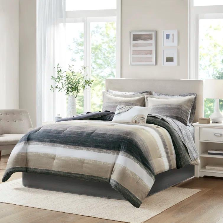 Madison Park Essentials Saben Striped Comforter Set with Cotton Bed Sheets