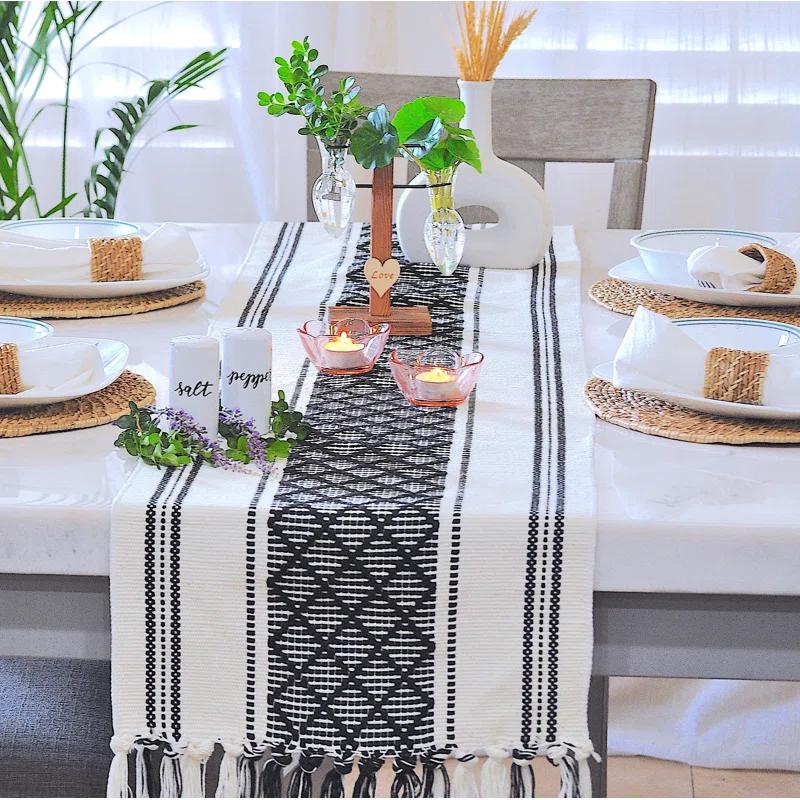 Oveesha Boho Cotton Woven Table Runner With Tassels