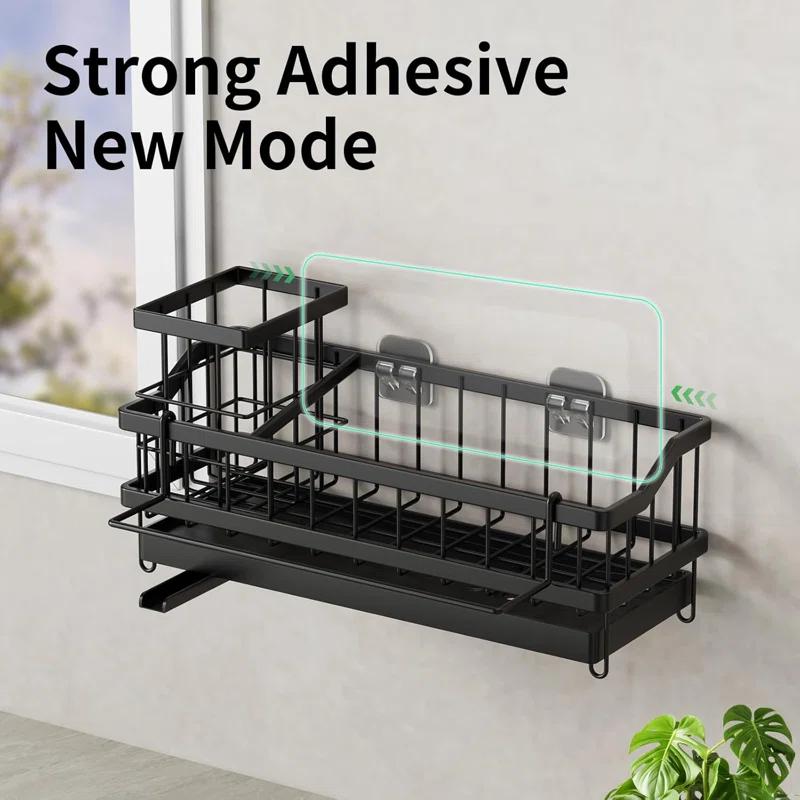 WKING Stainless Steel Kitchen Sink Caddy Organizer With Draining Tray, Rustproof Sponge Holder For Sink, Adjustable Compartments, Space-Saving Design