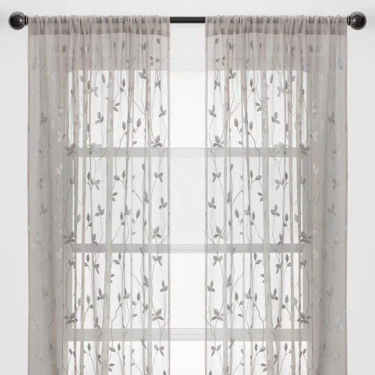 Lark Manor™ Aliaa 2 Panel Vine Leaf Embroidered Textured Sheer Curtain with Rod Pocket