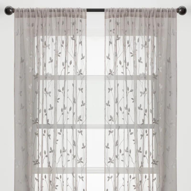 Lark Manor™ Aliaa 2 Panel Vine Leaf Embroidered Textured Sheer Curtain with Rod Pocket