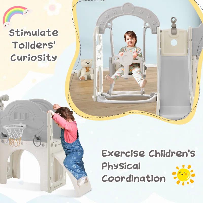 Mocoloo Toddler Slide and Swing Set 7 in 1, Kids Climber Slide Playset with with Ball & Hoop, Telescope