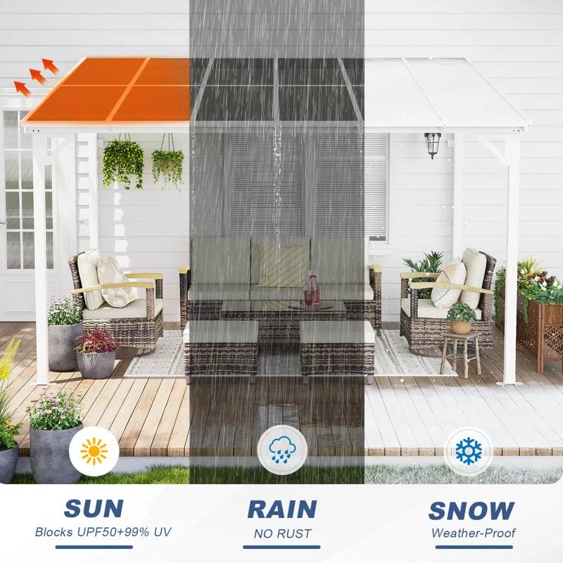 MEISSALIVVE Gazebo, Wall Mounted Gazebo, Lean To Metal Awnings Gazebos, Gazebo Pergola With Sloped Roof, Outdoor Patio Gazebo Awning For Backyard, Deck