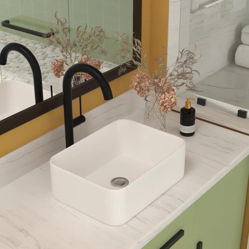 walterwork 16"x12" Ceramic Boat Shape Bathroom Sink