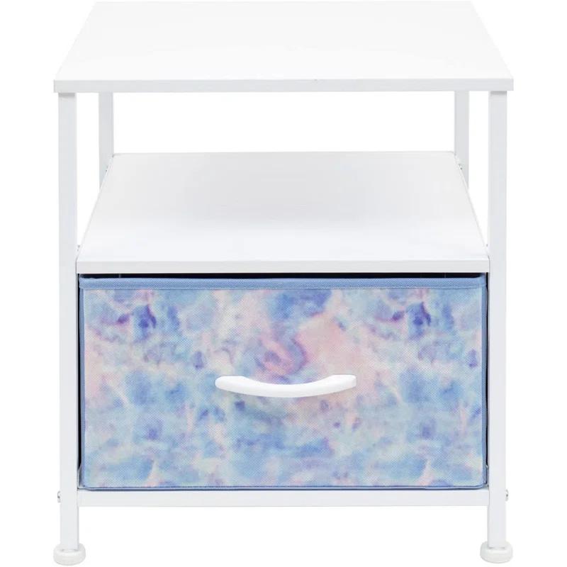 Sorbus 1 Drawer and Shelves Nightstand with Steel Frame, Wood Top & Fabric Bins in Tie Dye & Reviews | Wayfair