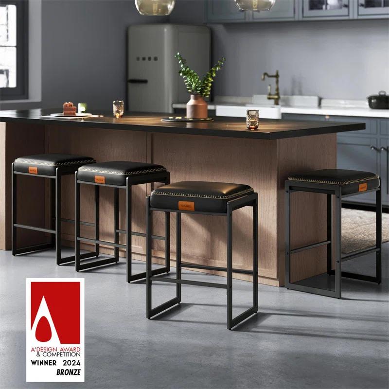 VASAGLE Bar Stools Set of 2, Counter Height Bar Stools, Synthetic Leather with Stitching (Set of 2)