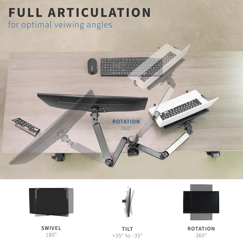 Pneumatic Arm Single Monitor and Laptop Desk Mount