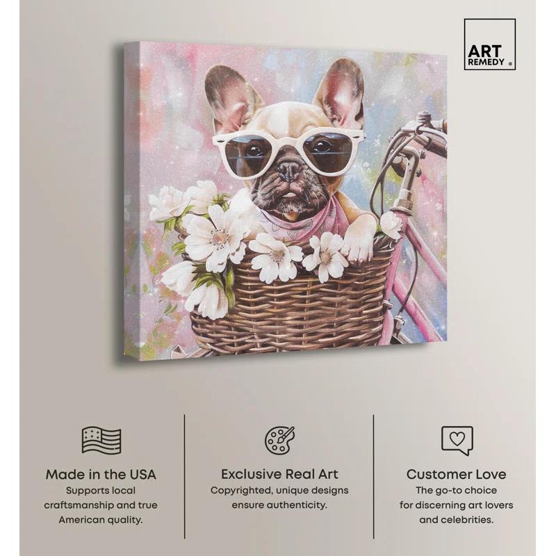 Art Remedy Frenchie Bike Basket Canvas Kids Art Prints by Art Remedy