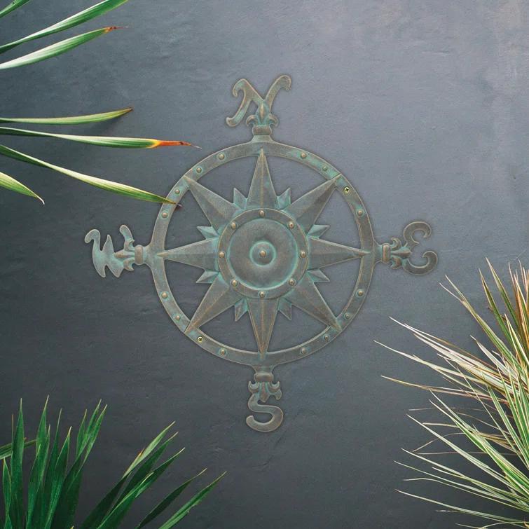 Bronze Verdigris Nautical Compass Rose Wall Decor