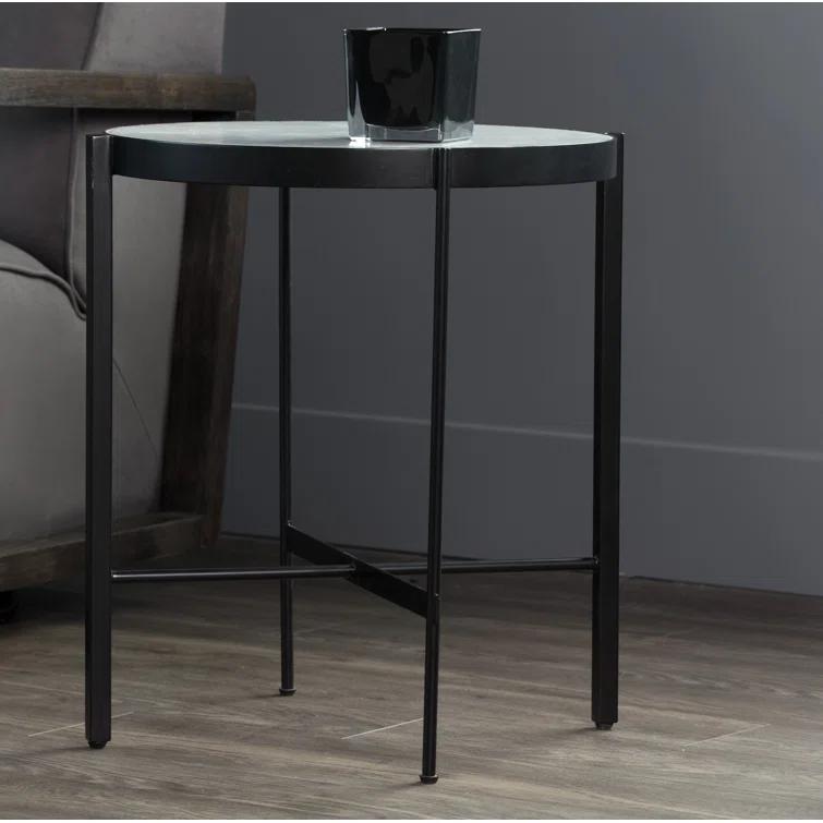 Transitional 20'' Round White Stone Top Metal End Table