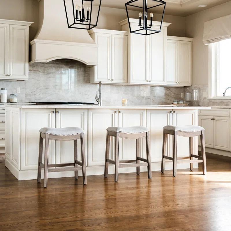 Maven Lane Maven Lane Adrien Backless Saddle Kitchen Stool with Fabric Upholstery