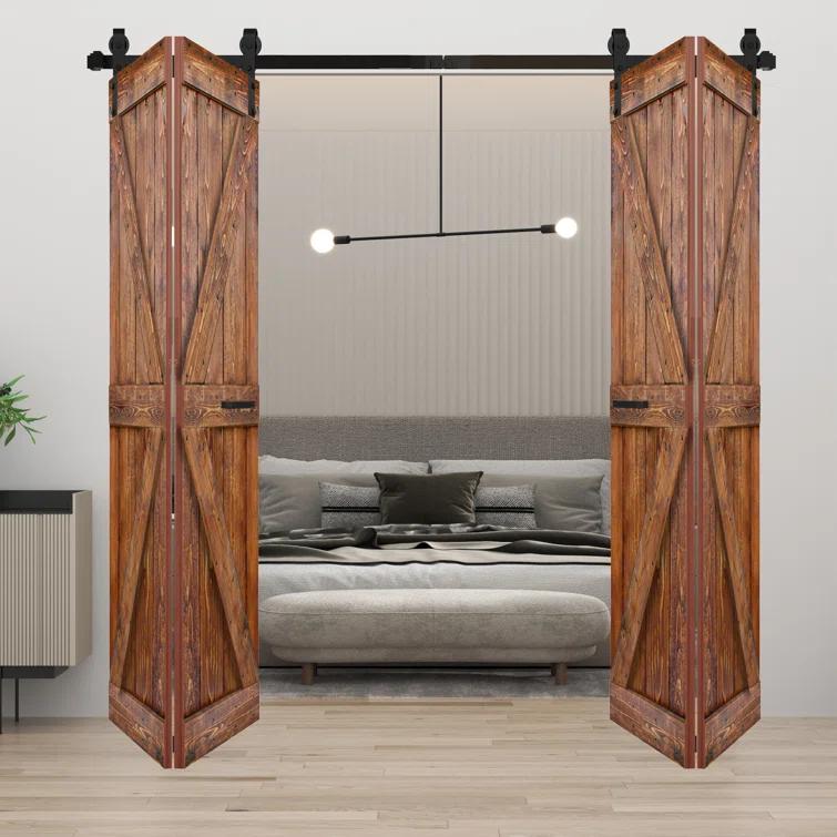 IsLife K Style Finished Solid Wood Bi-Fold Double Barn Door With Hardware Kit -Assembly Needed