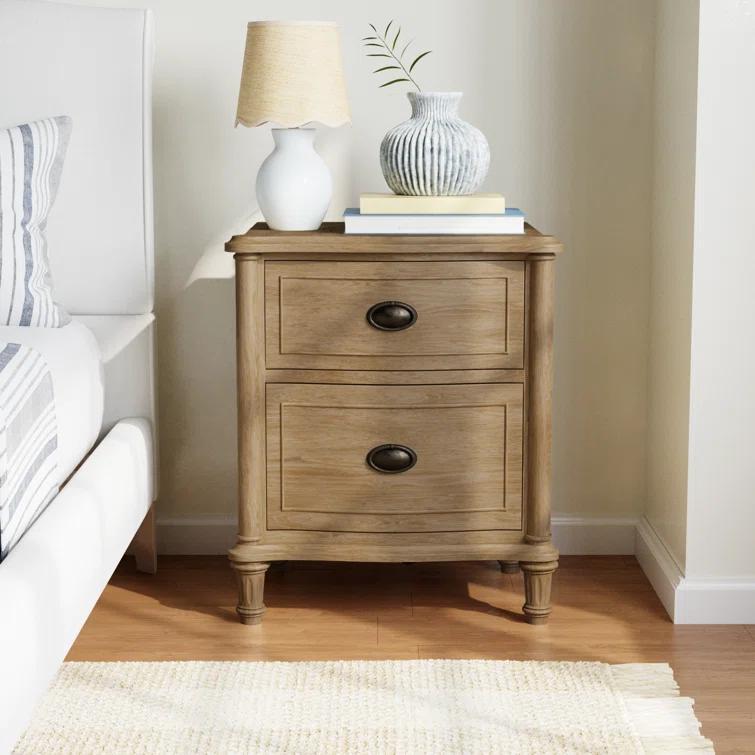 Devon Traditional Brown Wood 2-Drawer Nightstand