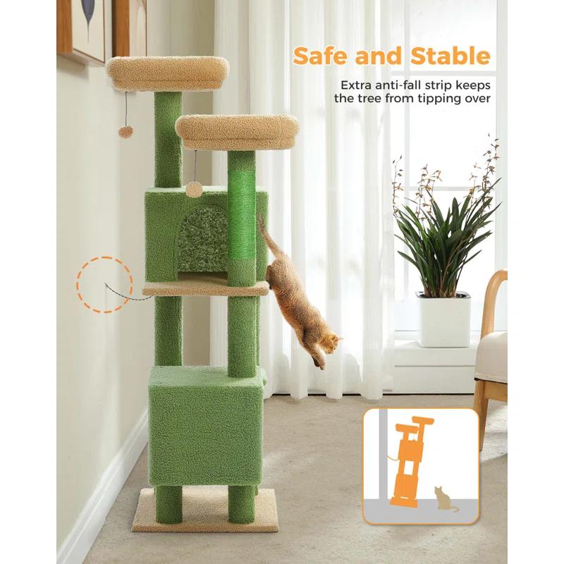 52.4" Cute Cat Tree Tower With 2 Flower Padded Perches, 2 Condos & 2 Scratching Posts