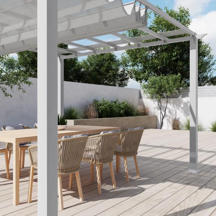 Paragon-Outdoor Florence 11 Ft. W x 16 Ft. D Aluminum Pergola in White Powder-Coated Finish with Adjustable Canopy