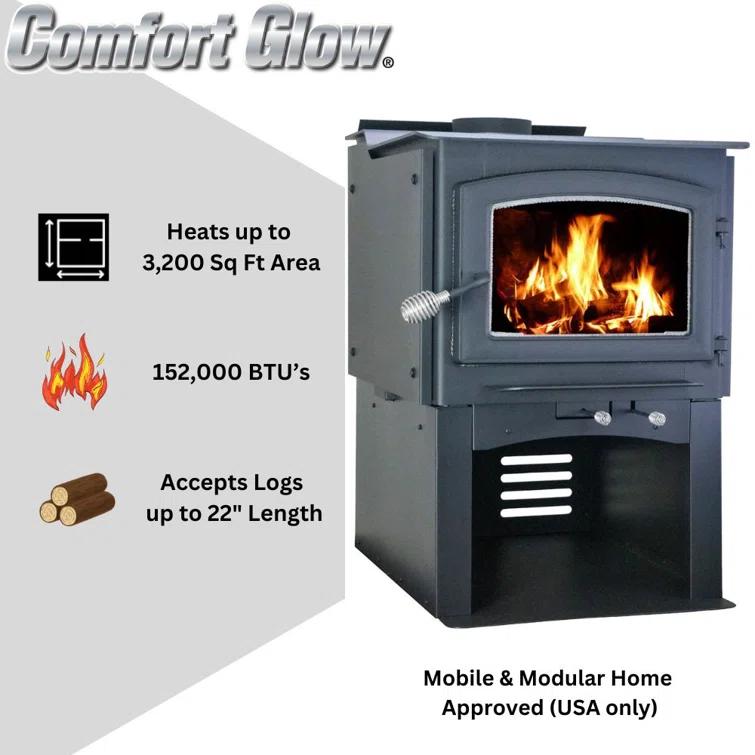 Comfort Glow Comfort Glow Wood Burning Stove, Heats Up To 3,200 Sq Ft, Fits 22" Log