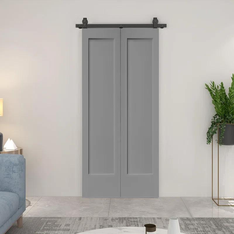 Calhome Paneled MDF Composite Bifold Barn Door with Installation Hardware Kit