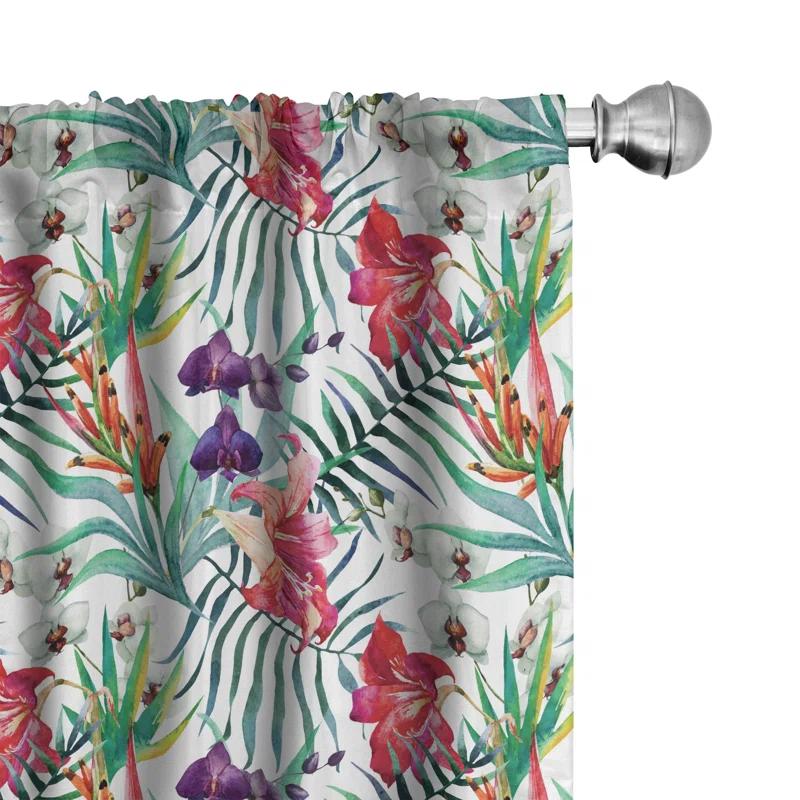 Ambesonne Watercolor Flower Semi-Sheer Rod Pocket Sliding Panel (Set of 2)