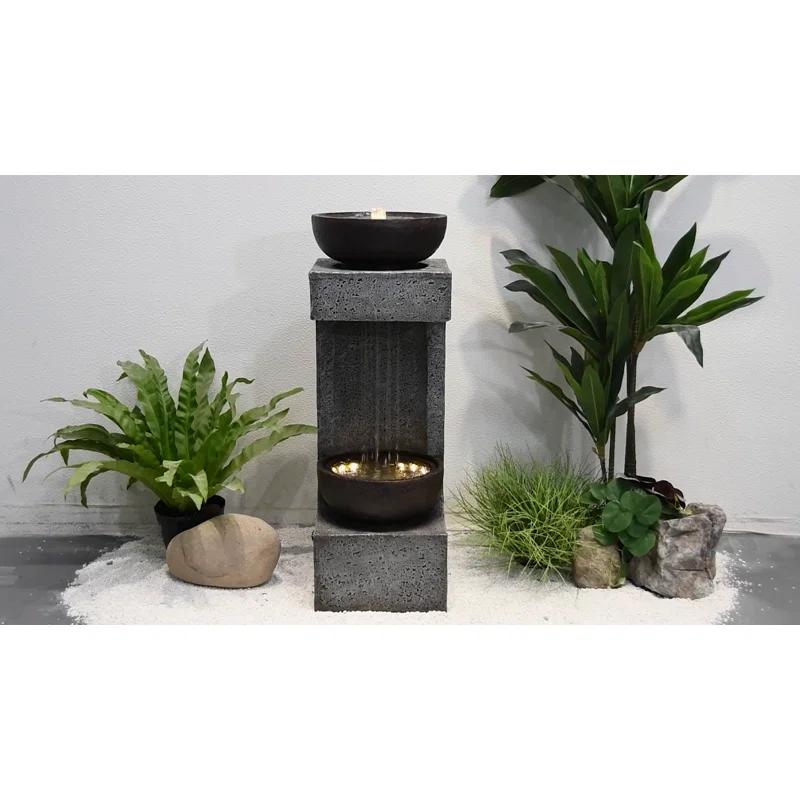 34" H Rainfall Fountain with Bowl On Top with LEDS