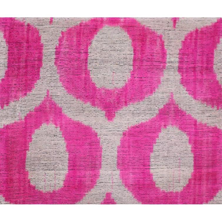 Vibrant Pink and Beige Velvet Geometric Trellis Throw Pillow