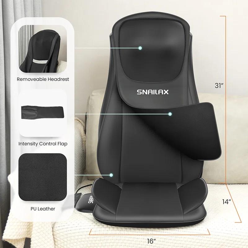 Snailax Shiatsu Full Body Chair Seat Massager, Neck Back Chair Pad with Compression & Heat. SL-229 | Wayfair