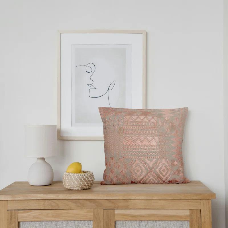 Peppermint Home Arya Embroidery Throw Pillow | Cover and Insert | 20x20 | Amber/Orange