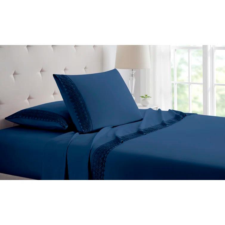 Tradelinker Bamboo 1800 Thread Count 3 Line, Lace or Solid Deep Pocket Sheet Set (4pc) (Set of 4)