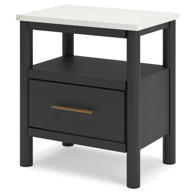 Black and White Marble Top Nightstand with Drawer