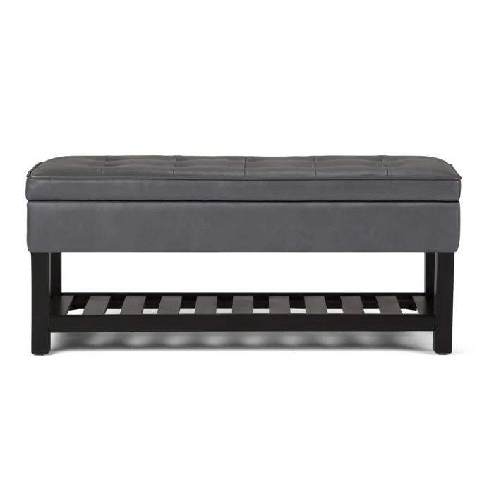 Simpli Home Cosmopolitan 44"W Transitional Tufted Storage Ottoman Bench with Lift Top
