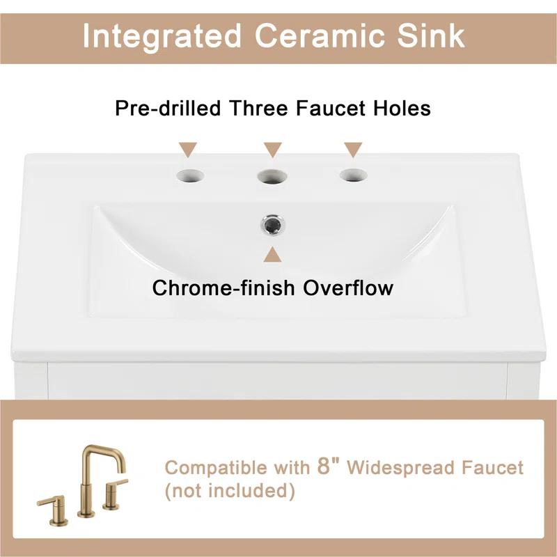 Tryimagine 24" Bathroom Vanity With Sink, Bathroom Vanity Cabinet With Two Drawers And Door, Adjustable Shelf, Solid Wood And MDF