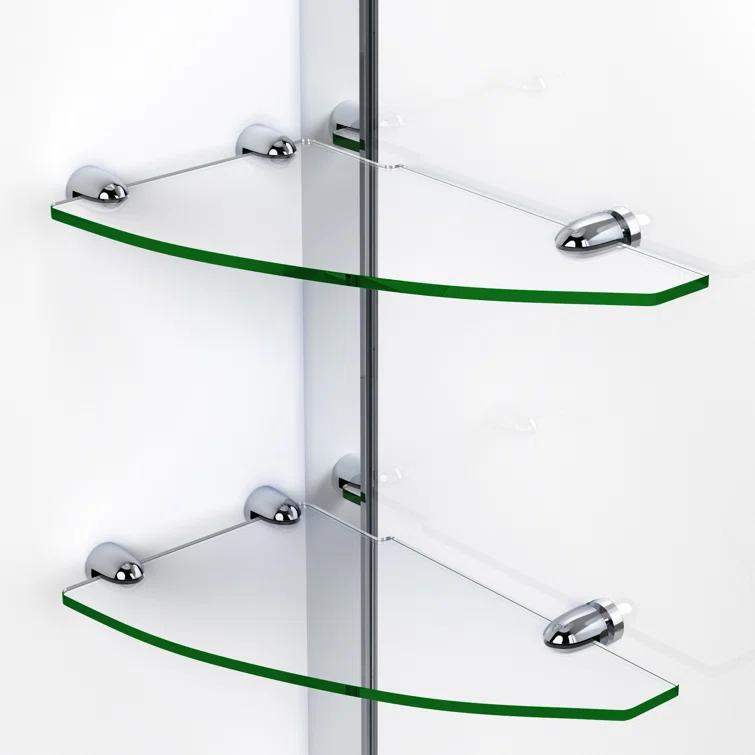 Unidoor Frameless Hinged Shower Door with Glass Shelves
