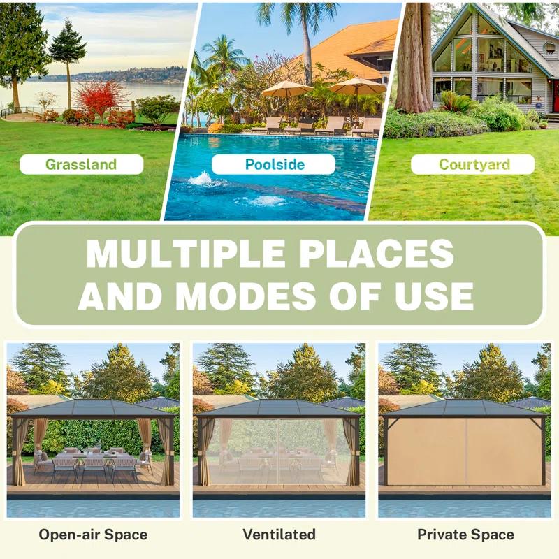 EROMMY 16 Ft. W x 12 Ft. D Aluminum Patio Gazebo