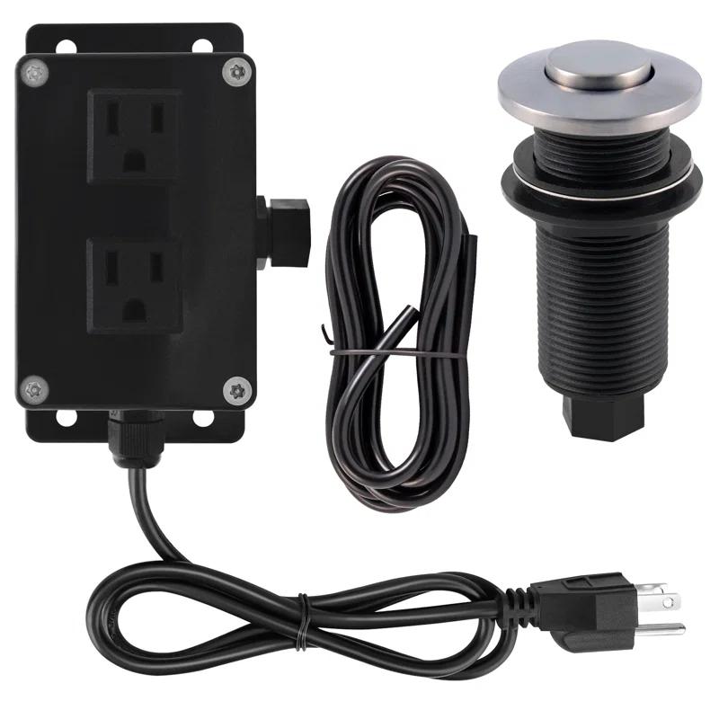 Westbrass Kitchen Sink Waste Disposal Air Switch and Dual Outlet Control Box, Flush Button