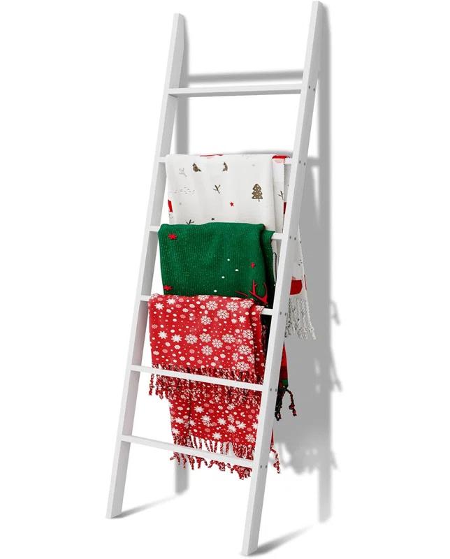 Latitude Run® Wood Blanket Ladder, 57.5'' Rustic Towel Quilt Throw Blanket Ladders For The Living Room, Bedroom, Nursery Stand Holder, Wooden Decorative Ladder For Blankets Rack Farmhouse Home Decor, White