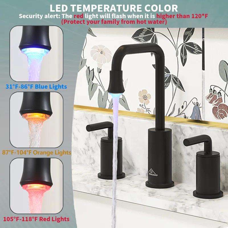 CASAINC KCLT0036MB Willow 2-handle Black Bathroom Sink Faucet with LED Temperature Color