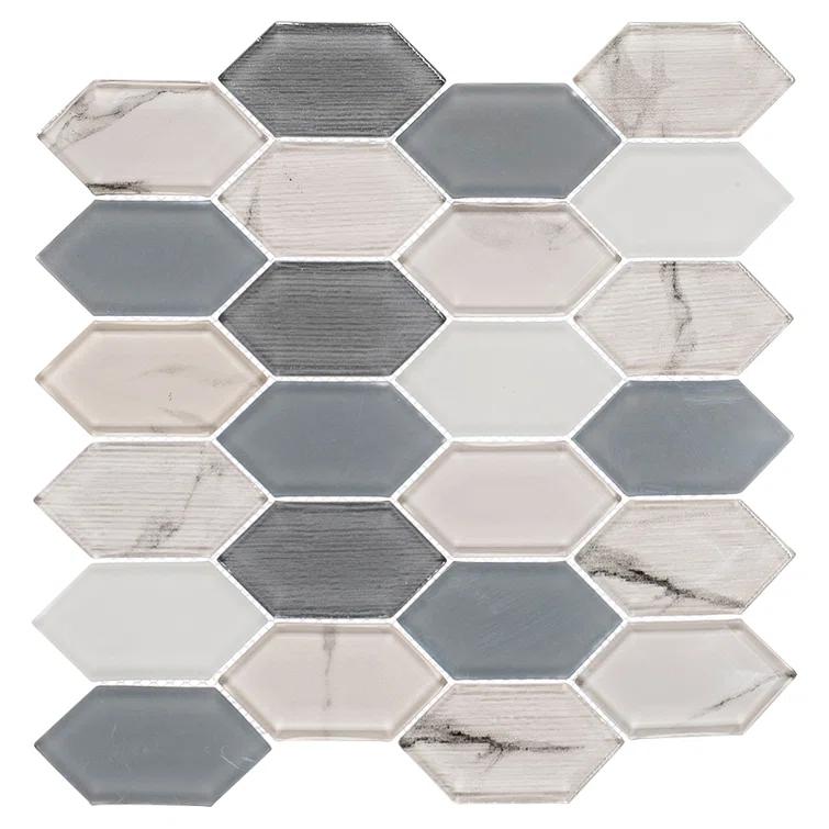 Andova Astor 2" x 4" Elongated Hexagon Glass Mosaic Kitchen Backsplash, Bathroom, Shower, Pool, Wall and Floor Tile