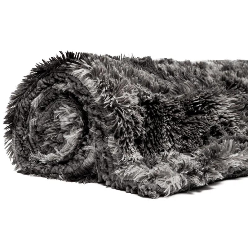 Chanasya Wolf Faux Long Fur Throw Blanket - Soft, Fuzzy Throw Blanket - 50" x 65” - Dark Gray