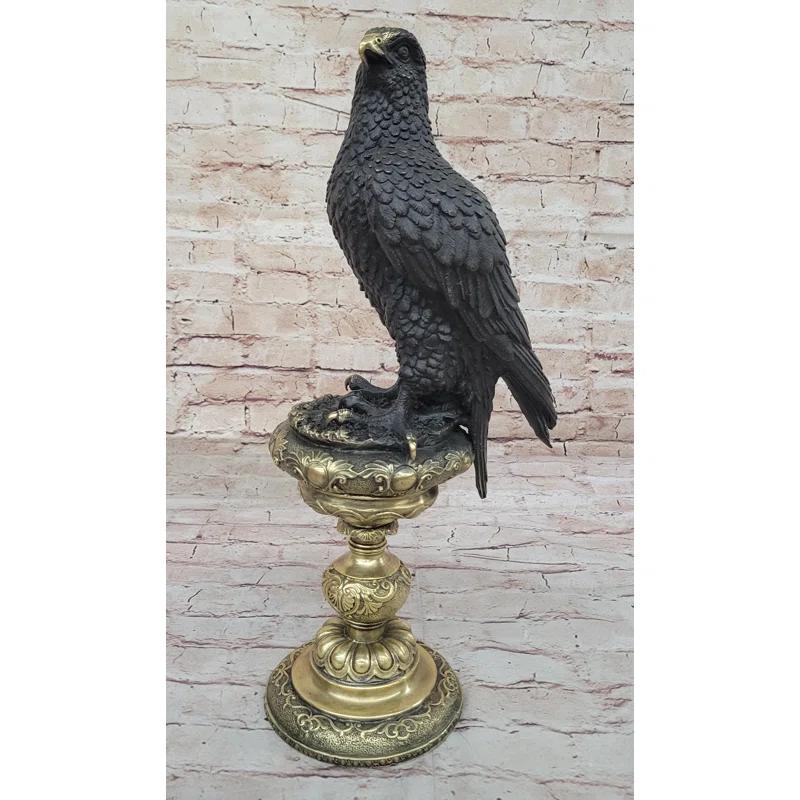Red Barrel Studio® Kevis Hot Cast Bronze Eagle on Golden Pedestal Signed Original Wildlife Birds Art by Milo