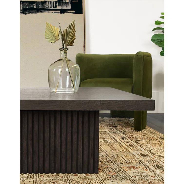 Dark Espresso Oak Rectangular Coffee Table with Fluted Pedestal Base