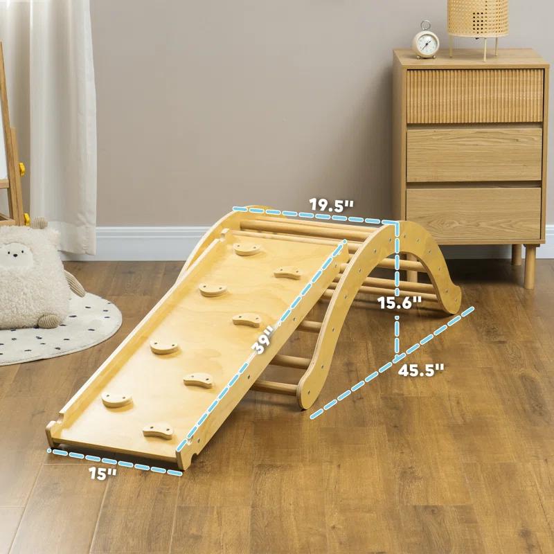 Qaba Toddler Climbing Toys, Indoor 4 In 1 Pikler Climbing Set with Arch Climber, Ramp & Cushion, Wooden Montessori Climbing Set, Baby Play Gym for Indoor Playground, Wood | Wayfair