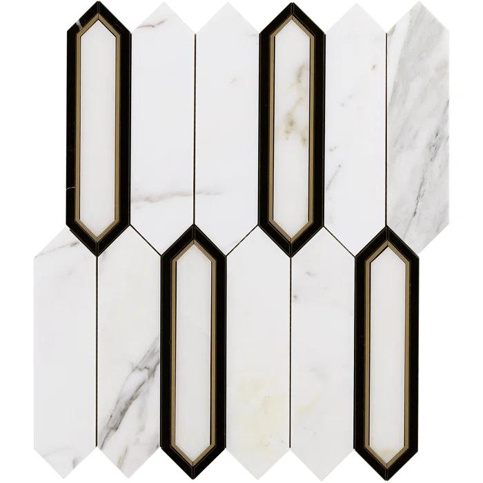 Bond Tile Zip 11.65'' W x 13.62'' L Marble and Brass Mosaic Tile (1.1 Sq. Ft. / Sheet)