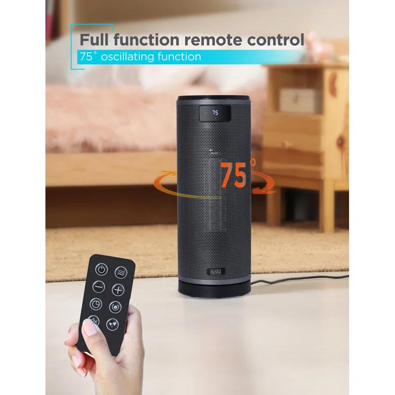 BLACK+DECKER BLACK+DECKER Ceramic Oscillating Tower Heater with Remote Control, Space Heater with Digital LED Display, Black