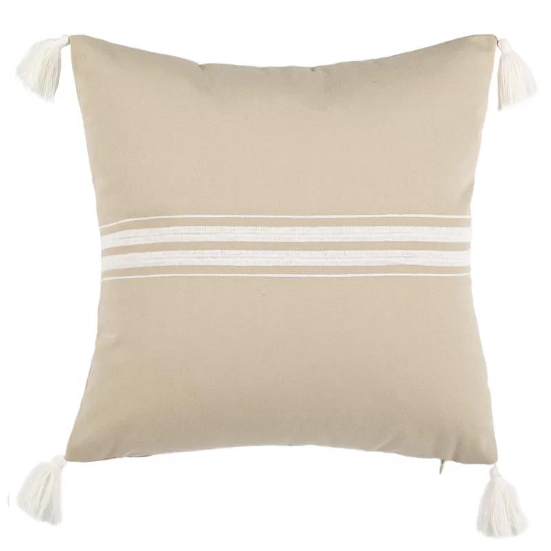 Ralen Beige and White Embroidered Square Throw Pillow