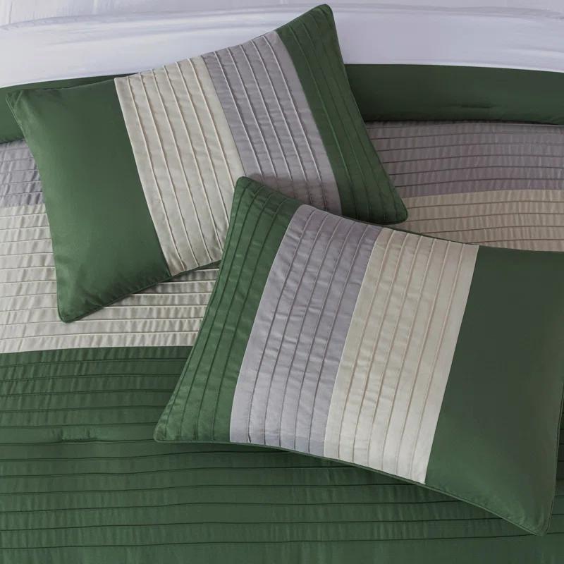 Chezmoi Collection Loft 8-Piece Pleated Stripe Microfiber Comforter Set