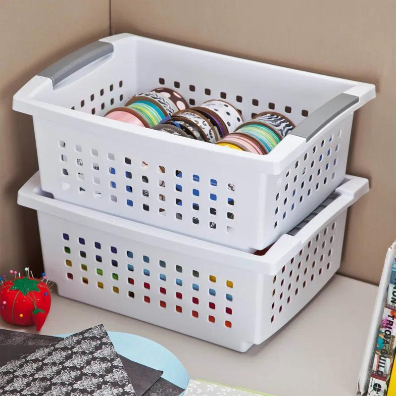 Sterilite Sterilite Small Stacking Basket, Stack Storage Bins, Organize Closets, Pantry, Bathroom or Classroom (Set of 8)