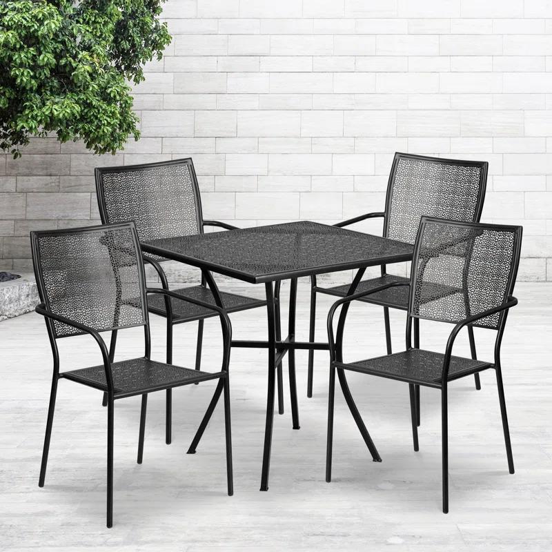 Lark Manor™ Meranda Commercial Grade 28" Square Indoor-Outdoor Steel Patio Table Set with 4 Square Back Chairs