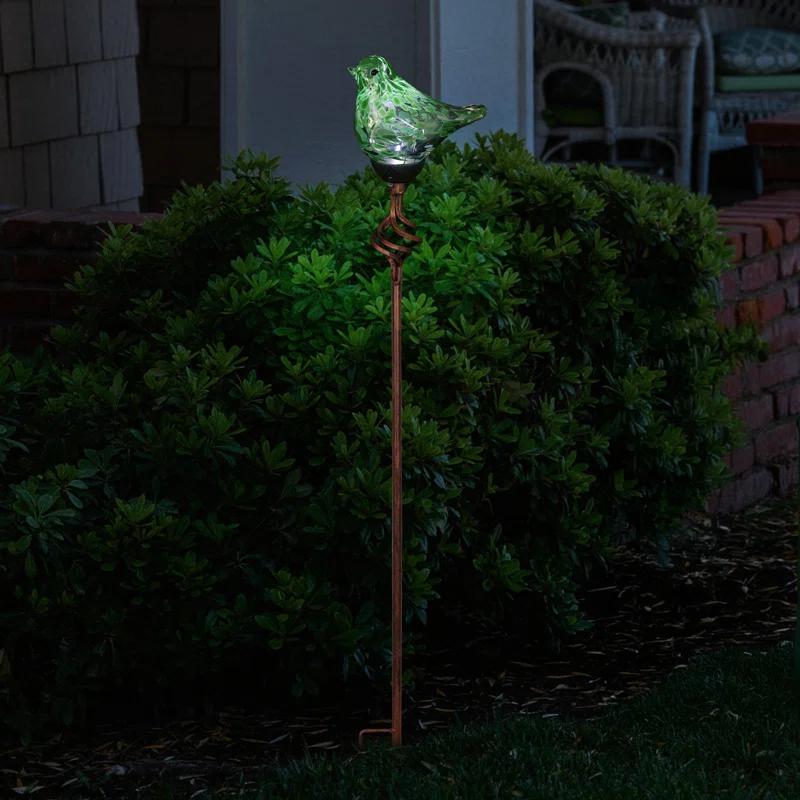 Exhart Exhart Solar Pearlized Hand Blown Glass Bird Garden Stake, 6 by 31 Inches