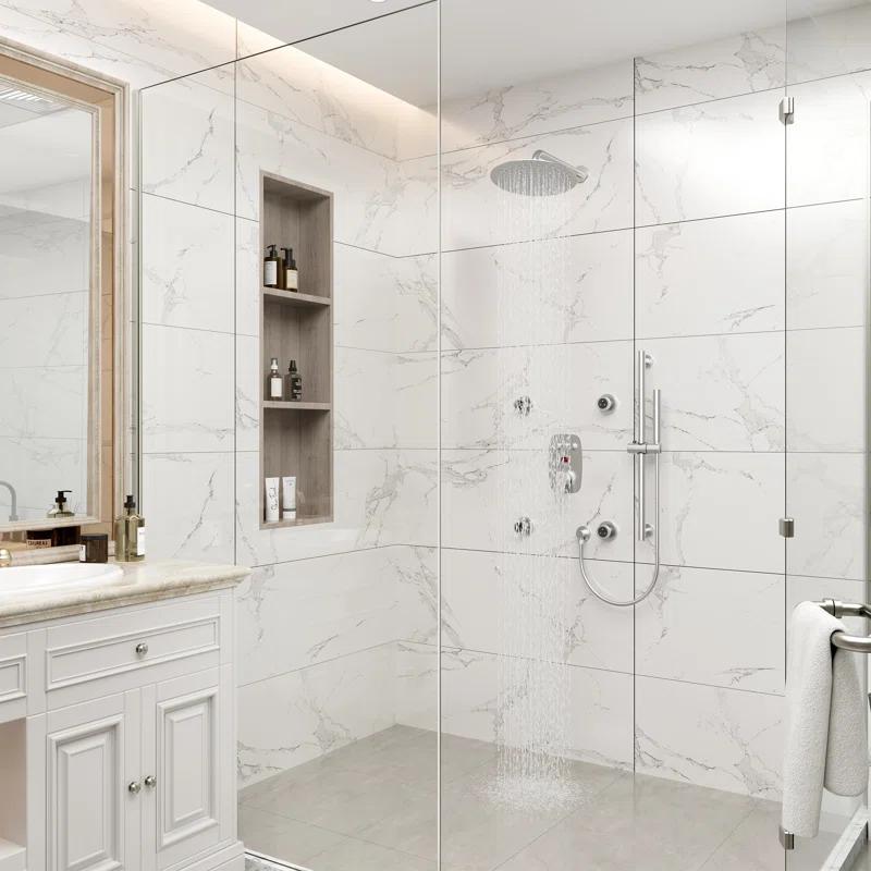 CASAINC 3-Function 12 Inch Temperature Digital Display Shower System With 2-Setting Slider Bar Handheld And 4Pcs Body Jets BR01009SX12BN