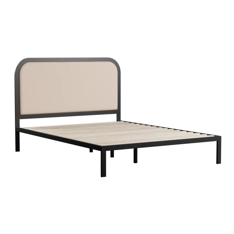Brookside Metal Bed Frame with Rounded Upholstered Headboard
