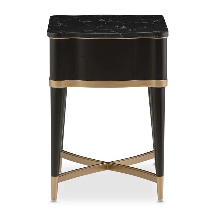 Michael Amini Malibu Crest Marble Top End Table with Storage